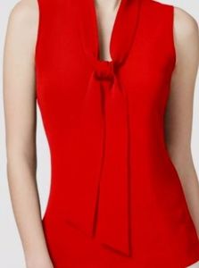 Michael Kors Sleeveless Tie-Neck Blouse Blaze Red